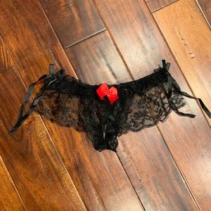 Red Bow Black Panties - New